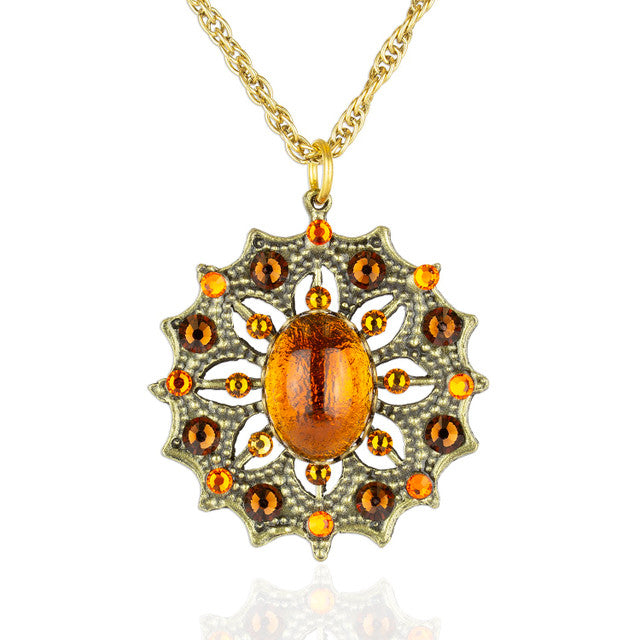 Amber Sunburst Vintage Glass Necklace