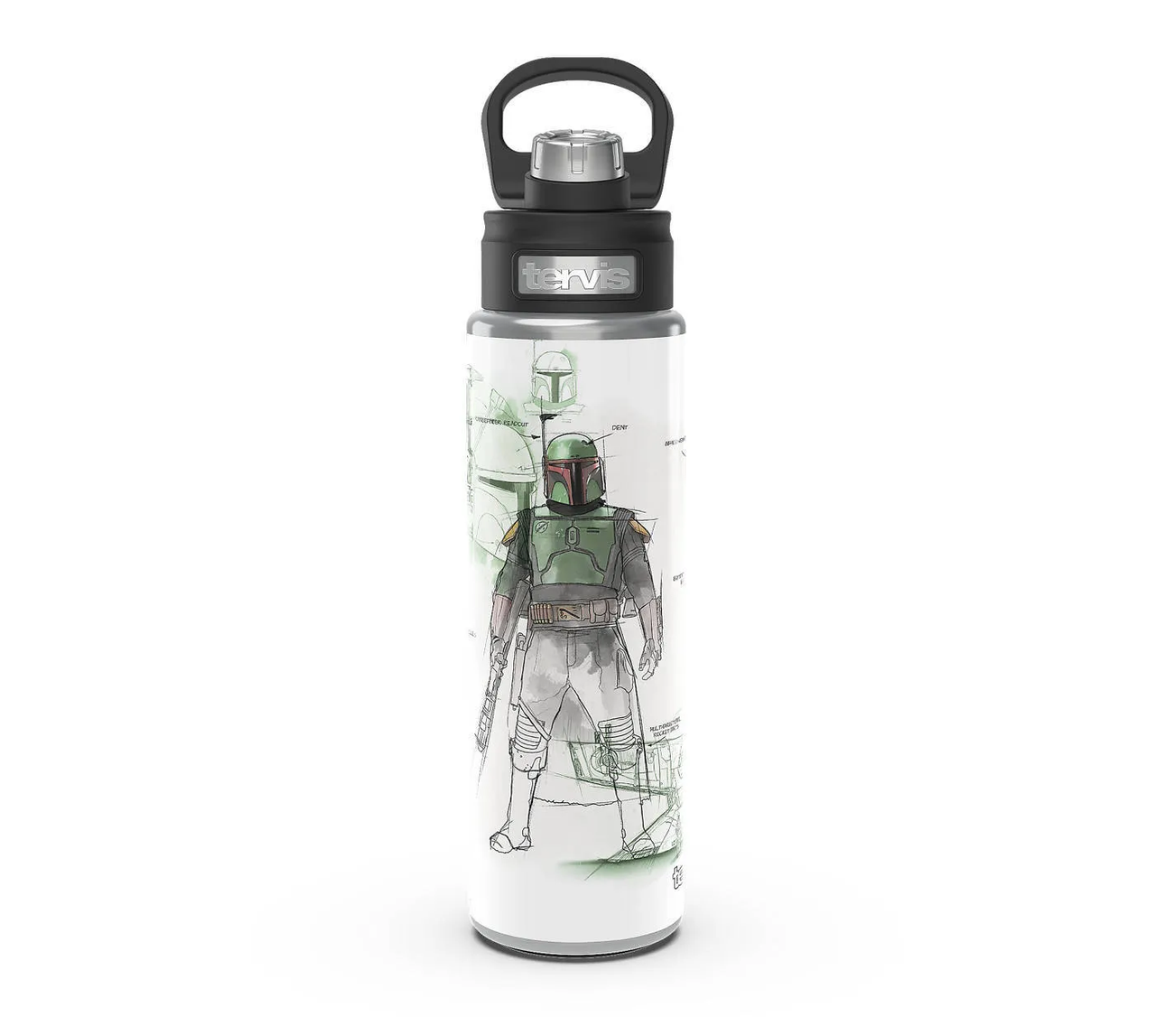 Star Wars Boba Fett Schematic 24oz Stainless Steel Wide Mouth Bottle with Deluxe Spout Lid Tervis Tumbler
